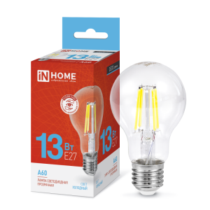 Лампа LED-А60-deco 13Вт 6500K Е27 IN HOME прозрачная