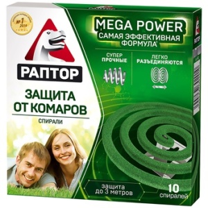 Спираль от комаров без запаха 10+2шт Mega Power РАПТОР 