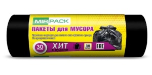 Мешки для мусора №1 30л ПНД чёрные1 рул.-30штук МИР ПЕЧАТИ (120)