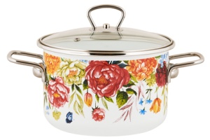 Кастрюля эмалированная 2,0л PEONIES цил TM Appetite 1/4