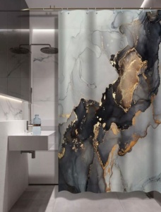 Штора для ванной полиэстер 180х200см с утяжелителем Marble ZALEL 1/1 с кольцами